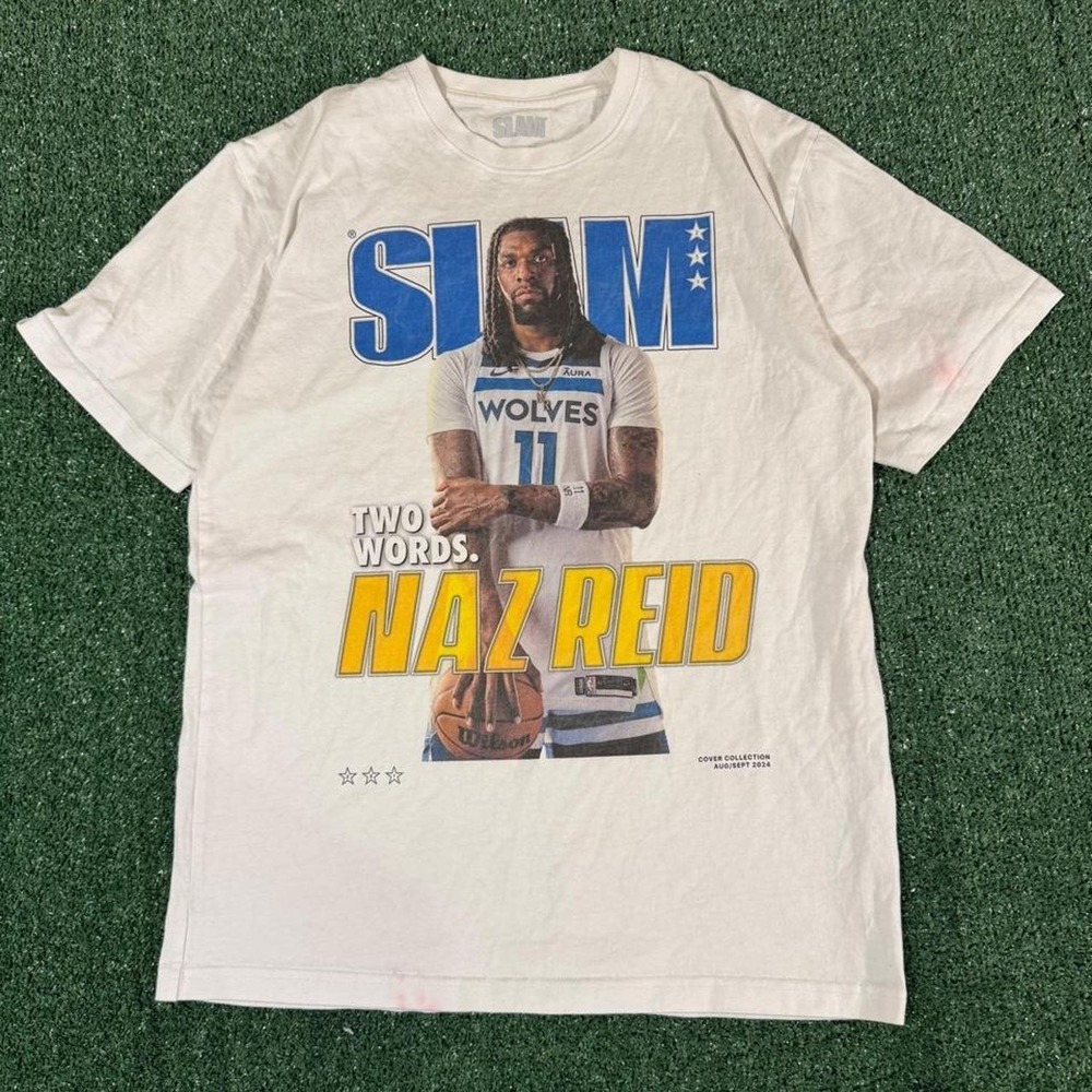 SLAM Naz Reid Minnesota Timberwolves NBA Cover Graphic Tee White Mens Medium
